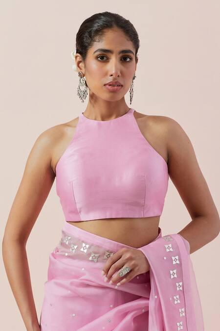 Buy Priyal Prakash Pink Silk Organza, Chanderi Sequins, Zari, Applique Aari And Work Saree Set Buy_Priyal Prakash_Pink Silk Organza, Chanderi Sequins, Zari, Applique Aari And Work Saree Set