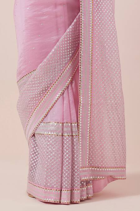 Priyal Prakash Pink Silk Organza, Chanderi Sequins, Zari Round Neck And Work Saree Set Online at Aza Fashions Priyal Prakash_Pink Silk Organza, Chanderi Sequins, Zari Round Neck And Work Saree Set _Online_at_Aza_Fashions