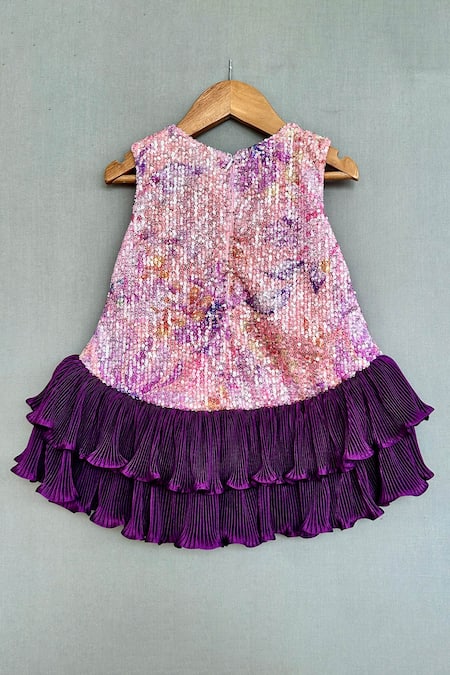 Shop Label Neeti Pink Cotton Bows, Sequins Printed Embroidered Dress at Aza Fashions Shop_Label Neeti_Pink Cotton Bows, Sequins Printed Embroidered Dress _at_Aza_Fashions