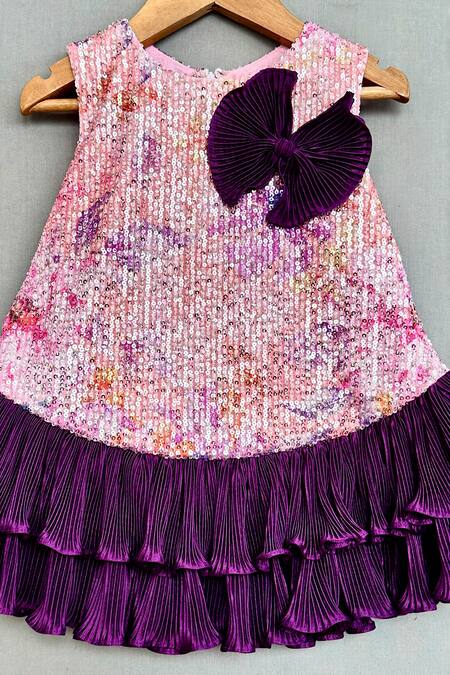 Label Neeti Pink Cotton Bows, Sequins Printed Embroidered Dress Online at Aza Fashions Label Neeti_Pink Cotton Bows, Sequins Printed Embroidered Dress _Online_at_Aza_Fashions