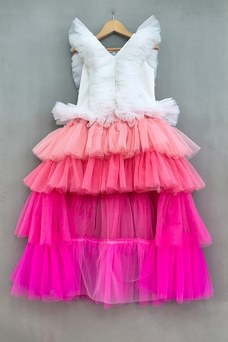 Label Neeti Pink Net Shaded Ruffled Dress