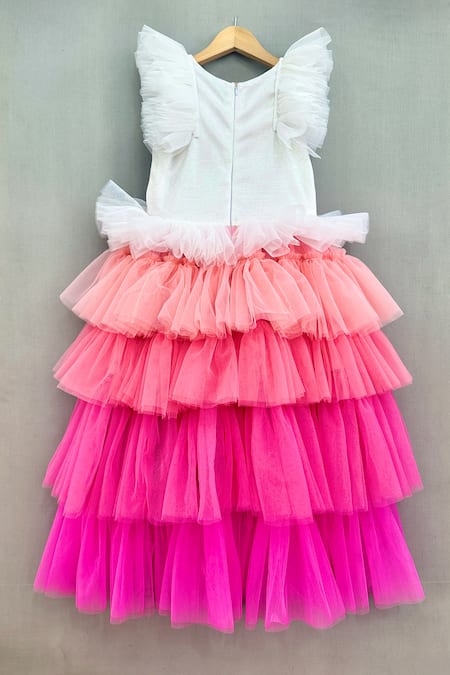 Shop Label Neeti Pink Net, Cotton Shaded Ruffled Dress at Aza Fashions Shop_Label Neeti_Pink Net, Cotton Shaded Ruffled Dress _at_Aza_Fashions