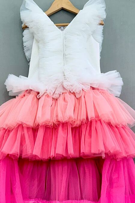 Label Neeti Pink Net, Cotton Shaded Ruffled Dress Online at Aza Fashions Label Neeti_Pink Net, Cotton Shaded Ruffled Dress _Online_at_Aza_Fashions