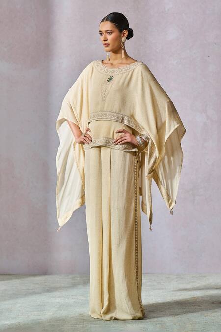 Buy_Tarun Tahiliani_Off White Top Silk Georgette Hand Embroidery Chikankari Layered With Trouser _Online_at_Aza_Fashions