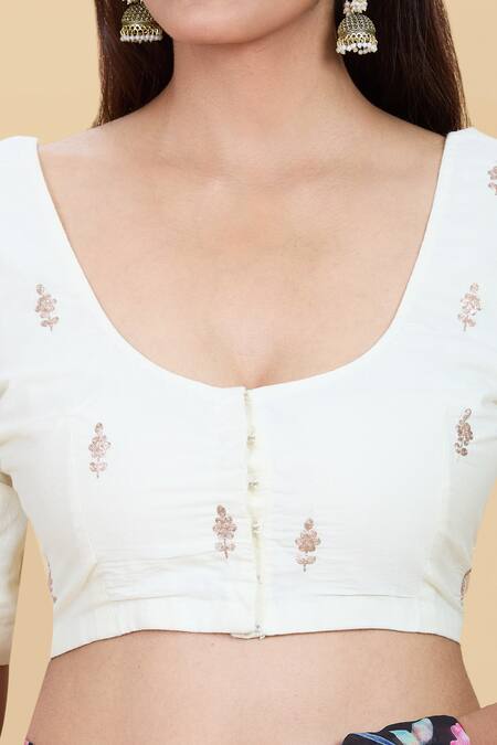 Shop Kalakaari By Sagarika Off White Silk Embroidery Round Neck Floral Buta Blouse Online at Aza Fashions Shop_Kalakaari By Sagarika_Off White Silk Embroidery Round Neck Floral Buta Blouse _Online_at_Aza_Fashions