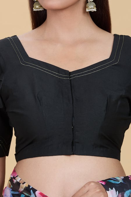 Shop_Kalakaari By Sagarika_Black Stripe Embroidered Blouse _Online_at_Aza_Fashions