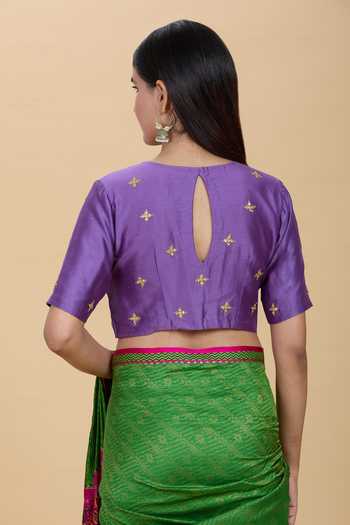 Shop Kalakaari By Sagarika Purple Embroidery Round Neck Floral Marodi Blouse at Aza Fashions Shop_Kalakaari By Sagarika_Purple Embroidery Round Neck Floral Marodi Blouse _at_Aza_Fashions
