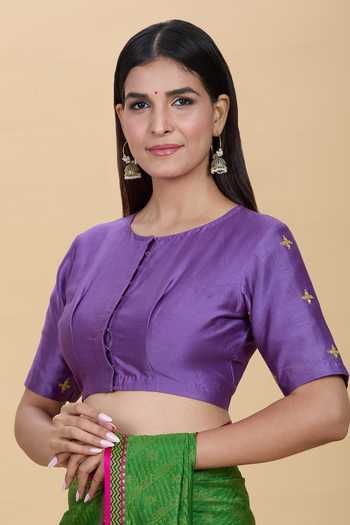 Kalakaari By Sagarika Purple Embroidery Round Neck Floral Marodi Blouse Online at Aza Fashions Kalakaari By Sagarika_Purple Embroidery Round Neck Floral Marodi Blouse _Online_at_Aza_Fashions