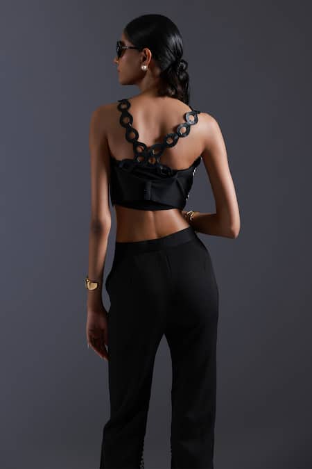 Shop Devina Juneja Black Luxury Crepe Dori Weave Square Neck Monochrome Vest at Aza Fashions Shop_Devina Juneja_Black Luxury Crepe Dori Weave Square Neck Monochrome Vest _at_Aza_Fashions