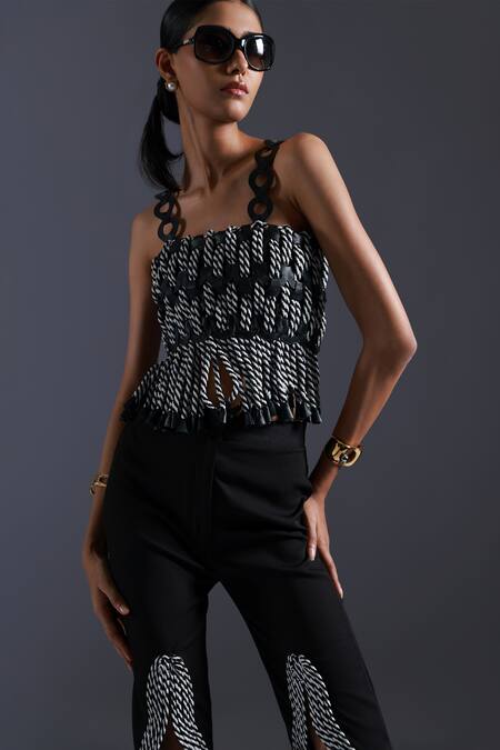 Buy Devina Juneja Black Luxury Crepe Dori Weave Square Neck Monochrome Vest Online at Aza Fashions Buy_Devina Juneja_Black Luxury Crepe Dori Weave Square Neck Monochrome Vest _Online_at_Aza_Fashions