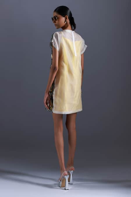 Shop Devina Juneja Black Thick Organza Fabric Dori Weave Scoop Monochrome Leaf Dress With Inner at Aza Fashions Shop_Devina Juneja_Black Thick Organza Fabric Dori Weave Scoop Monochrome Leaf Dress With Inner _at_Aza_Fashions