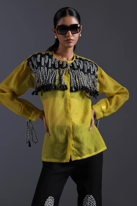 Devina Juneja Monochrome Dori Weave Tassel Embellished Shirt 