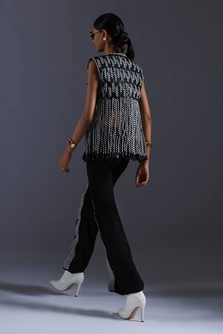 Shop Devina Juneja Black Luxury Crepe Monochrome Dori Pant at Aza Fashions Shop_Devina Juneja_Black Luxury Crepe Monochrome Dori Pant _at_Aza_Fashions