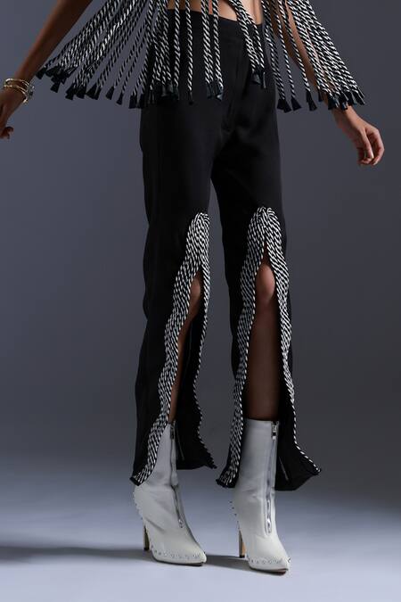 Devina Juneja Black Luxury Crepe Monochrome Dori Pant Online at Aza Fashions Devina Juneja_Black Luxury Crepe Monochrome Dori Pant _Online_at_Aza_Fashions