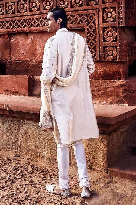 Buy_Matsya_Ivory Chanderi Embroidery Kora Nawab Kurta With Churidar 