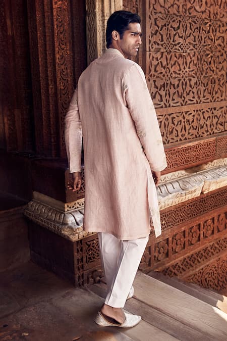 Matsya Sona Patti Gulabi Linen Kurta With Pant 