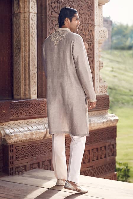 Matsya Scottish Sona Patti Linen Kurta With Pant 