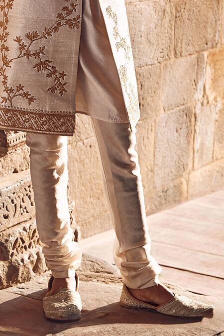 Buy Matsya Ivory Silk, Chanderi Embroidery Raw Sherwani Churidar Set Online at Aza Fashions Buy_Matsya_Ivory Silk, Chanderi Embroidery Raw Sherwani Churidar Set _Online_at_Aza_Fashions