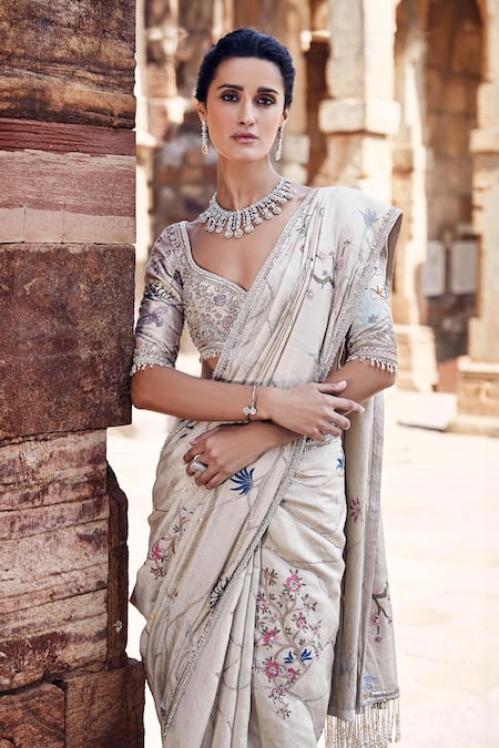 Buy Matsya Beige Tissue Crystals, Embroidery Polo Shikargah Masai Mara Saree With Blouse Online at Aza Fashions Buy_Matsya_Beige Tissue Crystals, Embroidery Polo Shikargah Masai Mara Saree With Blouse _Online_at_Aza_Fashions