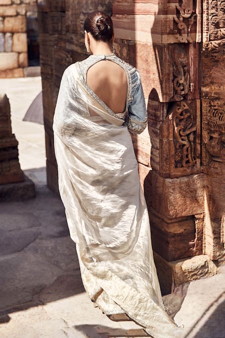 Matsya Aquamarine Aurum Saree With Embroidered Blouse 