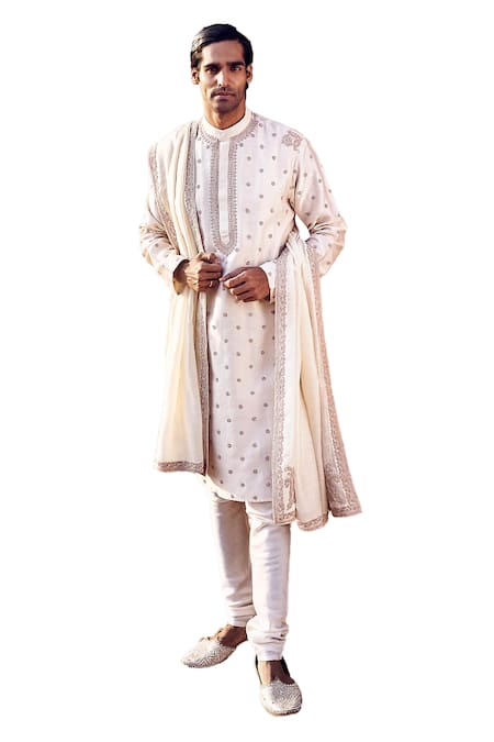 MATSYA_Ivory Kachi Dori Kora Nawab Stole _Online_at_Aza_Fashions