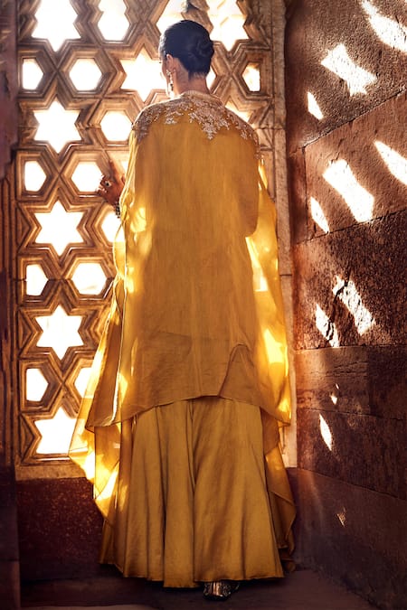 Matsya Sona Patti Chanderi Embroidered Cape Gharara Set 