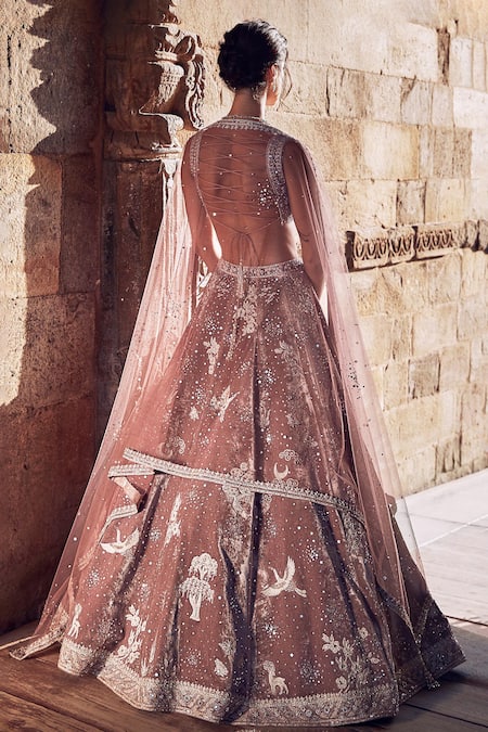 Matsya French Rose Opus Embroidered Bridal Lehenga Set 