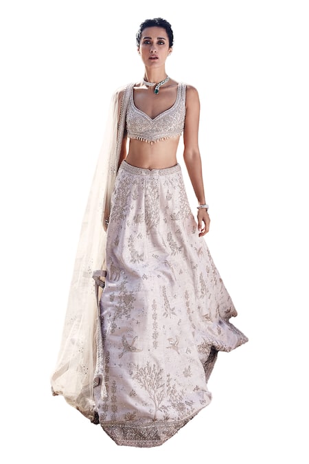 Buy_Matsya_Beige Silk, Net Embroidery, Tuscan Landscape Of Dreams Bridal Lehenga Set _Online_at_Aza_Fashions