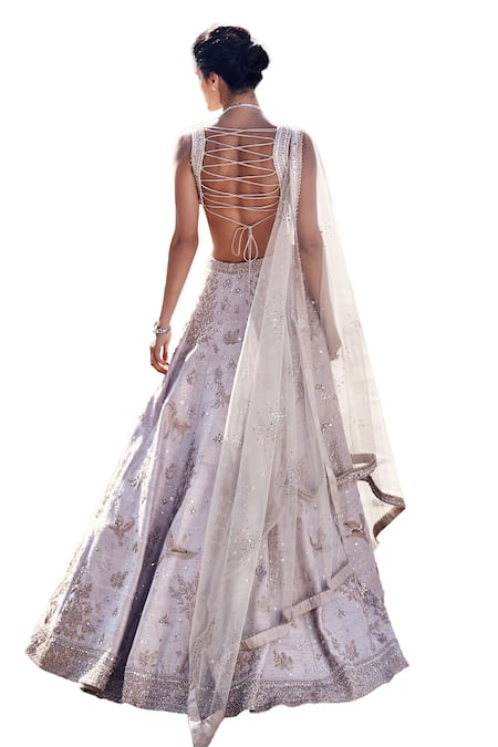 Buy_Matsya_Beige Silk, Net Embroidery, Tuscan Landscape Of Dreams Bridal Lehenga Set 