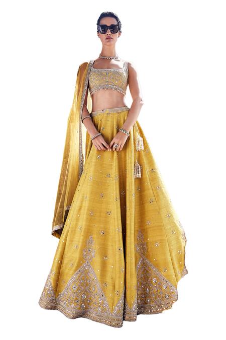 Matsya Yellow Silk, Net Pearls, Sequins, Royal Pyramid Dori Work Bridal Lehenga Set Online at Aza Fashions Matsya_Yellow Silk, Net Pearls, Sequins, Royal Pyramid Dori Work Bridal Lehenga Set _Online_at_Aza_Fashions