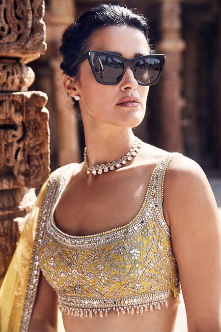 Buy Matsya Yellow Silk, Net Pearls, Sequins, Royal Pyramid Dori Work Bridal Lehenga Set Online at Aza Fashions Buy_Matsya_Yellow Silk, Net Pearls, Sequins, Royal Pyramid Dori Work Bridal Lehenga Set _Online_at_Aza_Fashions