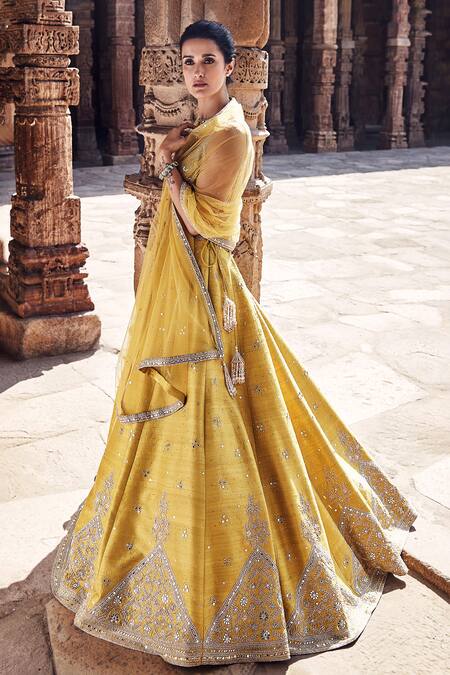 Matsya Yellow Silk, Net Pearls, Sequins, Royal Pyramid Dori Work Bridal Lehenga Set at Aza Fashions Matsya_Yellow Silk, Net Pearls, Sequins, Royal Pyramid Dori Work Bridal Lehenga Set _at_Aza_Fashions