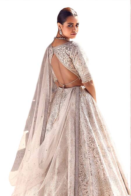 Shop Matsya Ivory Silk, Net Beads, Sequins, Pearls, Gota Turkish Work Bridal Lehenga Set Online at Aza Fashions Shop_Matsya_Ivory Silk, Net Beads, Sequins, Pearls, Gota Turkish Work Bridal Lehenga Set _Online_at_Aza_Fashions