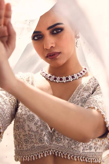 Matsya Ivory Silk, Net Beads, Sequins, Pearls, Gota Turkish Work Bridal Lehenga Set at Aza Fashions Matsya_Ivory Silk, Net Beads, Sequins, Pearls, Gota Turkish Work Bridal Lehenga Set _at_Aza_Fashions