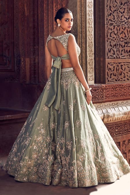 Matsya Sona Patti Chanderi Applique Embroidered Bridal Lehenga Set 