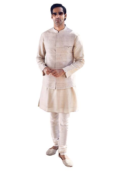 Buy Matsya Ivory Silk Embroidery Floral Bundi And Kurta Set Online at Aza Fashions Buy_Matsya_Ivory Silk Embroidery Floral Bundi And Kurta Set _Online_at_Aza_Fashions