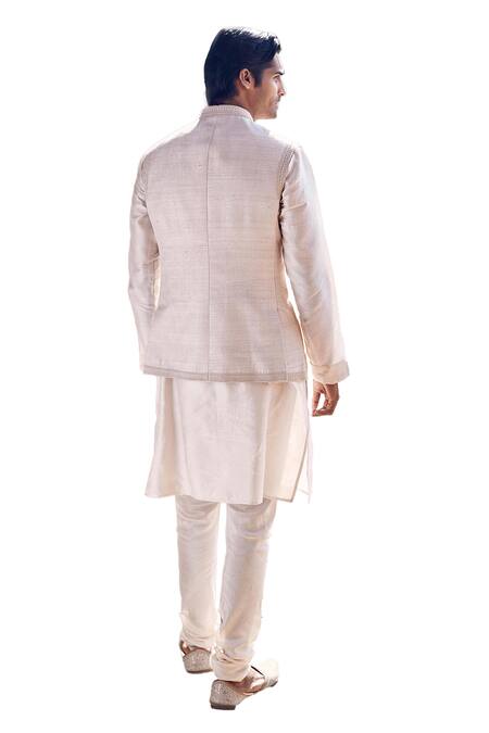 Matsya Ivory Silk Embroidery Floral Bundi And Kurta Set at Aza Fashions Matsya_Ivory Silk Embroidery Floral Bundi And Kurta Set _at_Aza_Fashions