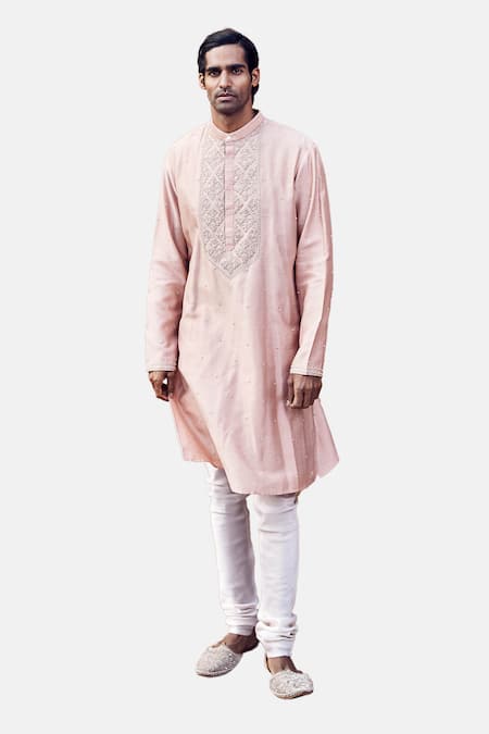 Buy_Matsya_Peach Chanderi Gulab Nawab Embroidered Kurta Set _Online_at_Aza_Fashions