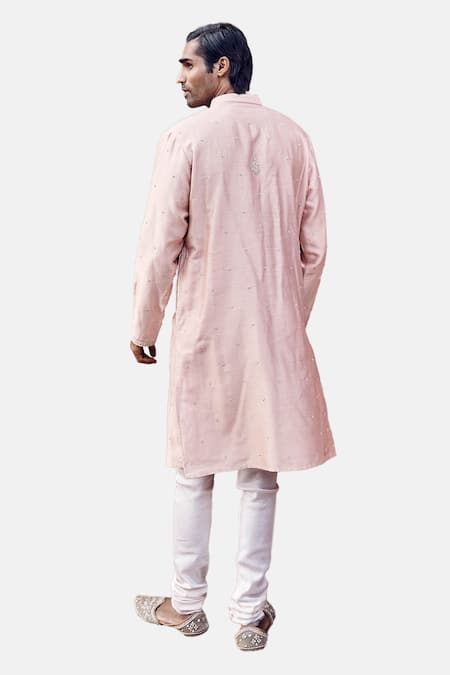 Matsya_Peach Chanderi Gulab Nawab Embroidered Kurta Set _at_Aza_Fashions