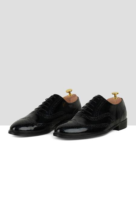 Ankit V Kapoor_Black Brooches Brogue Pattern Shoes_Online_at_Aza_Fashions