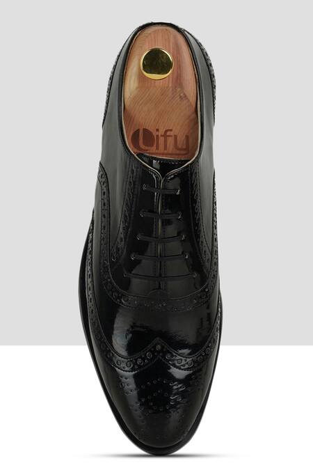 Shop_Ankit V Kapoor_Black Brooches Brogue Pattern Shoes_Online_at_Aza_Fashions