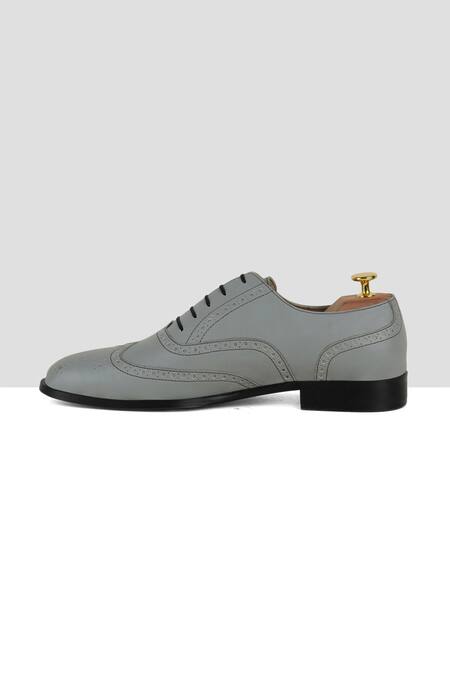 Ankit V Kapoor_Grey Cut Work Brogue Pattern Shoes_Online_at_Aza_Fashions