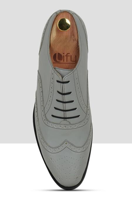 Buy_Ankit V Kapoor_Grey Cut Work Brogue Pattern Shoes_Online_at_Aza_Fashions