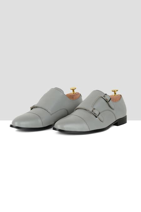 Shop_Ankit V Kapoor_Grey Embroidery Matte Double Strappy Monks _at_Aza_Fashions
