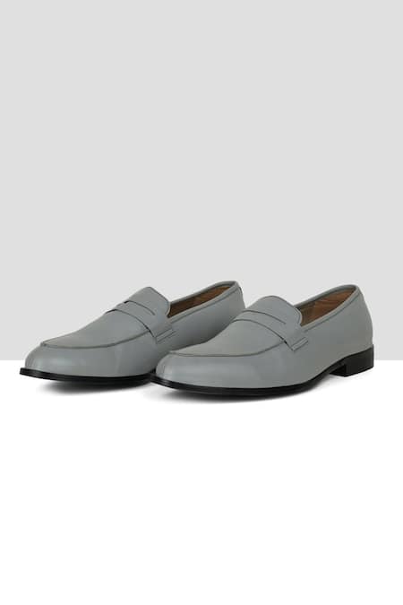 Shop_Ankit V Kapoor_Grey Matte Penny Loafers _at_Aza_Fashions