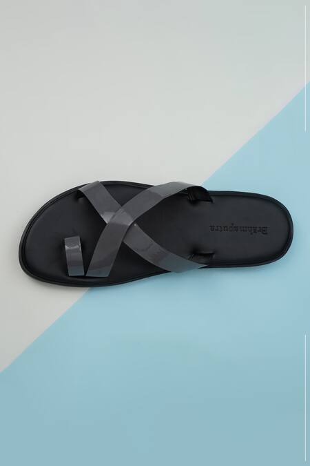 Shop_Ankit V Kapoor_Grey Patent Criss Cross Sandals_at_Aza_Fashions
