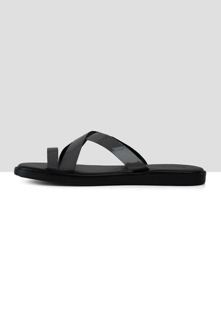 Ankit V Kapoor_Grey Patent Criss Cross Sandals_Online_at_Aza_Fashions