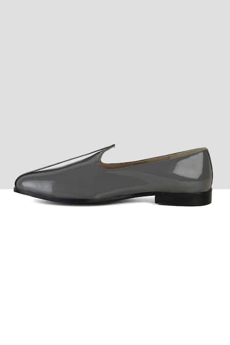 Ankit V Kapoor_Grey Stitchline Thread Patent Almond Toe Mojris _Online_at_Aza_Fashions