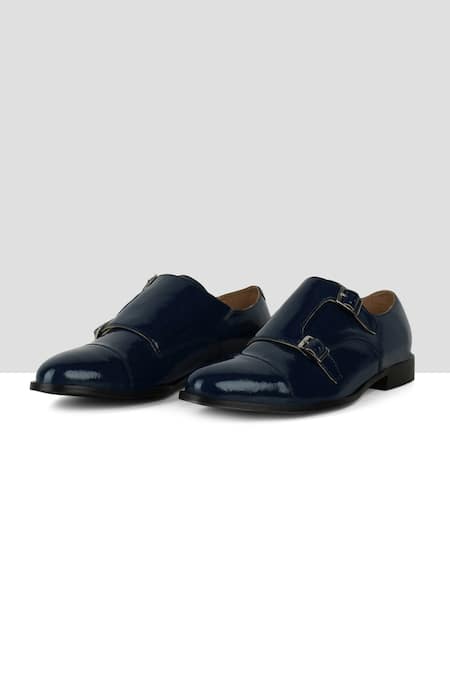 Shop_Ankit V Kapoor_Blue Stitchline Thread Double Strap Monks _at_Aza_Fashions