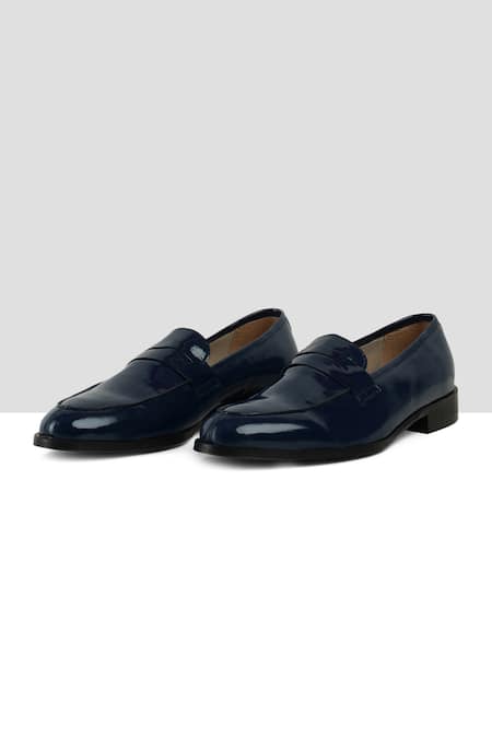 Shop_Ankit V Kapoor_Blue Almond Toe Penny Loafers _at_Aza_Fashions